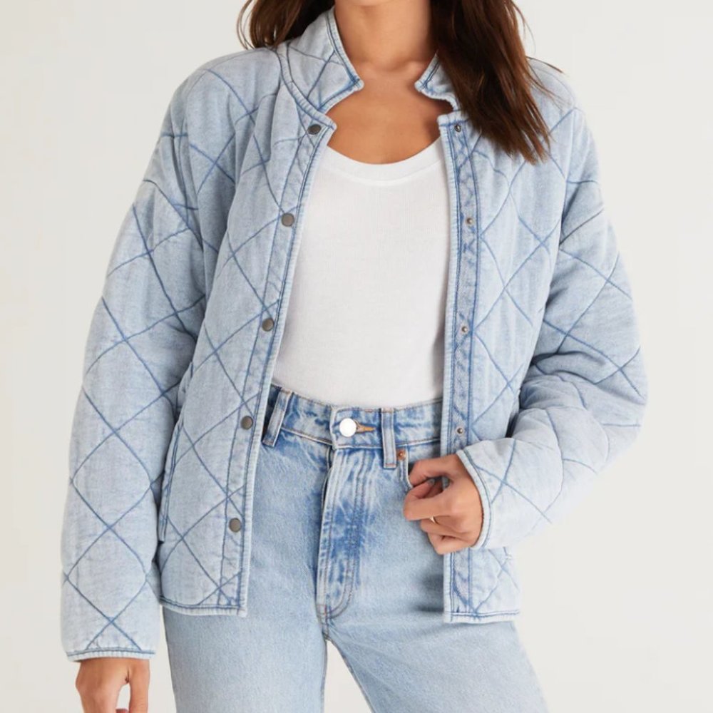 Z Supply MAYA KNIT DENIM QUILTED JACKET, Small